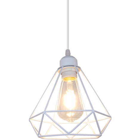 E27 Suspension Luminaire Moderne Industrielle Lampe à Suspension Métal Lustre Suspension Cage Géométrique Blanc Ø20CM - 1Pcs (1/5)