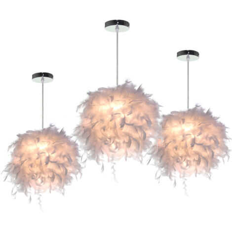 Lustre Suspension Moderne Suspension Luminaire Abat-Jour en Plume Lustre Blanch Ø24CM E27 pour Salon Chambre Bureau - 3Pcs (1/5)