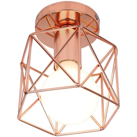 Plafonnier Industrielle Vintage Lampe de Plafond Cage en Métal Suspension Luminaire E27 Rose Ø15CM pour Salon Chambre Café Bar - 1Pcs