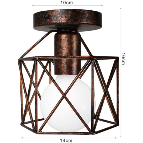 Plafonnier Industrielle Vintage Lampe de Plafond Cage en Métal Suspension Luminaire E27 Rose Ø15CM pour Salon Chambre Café Bar - 1Pcs