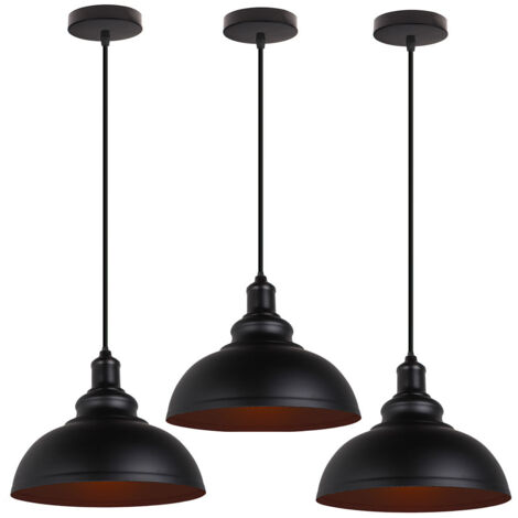 Lustre Suspension Industriel Rétro E27 Lampe Plafonnier Abat-jour Fer Suspension Luminaire Réglable Noir Ø29CM - 3Pcs