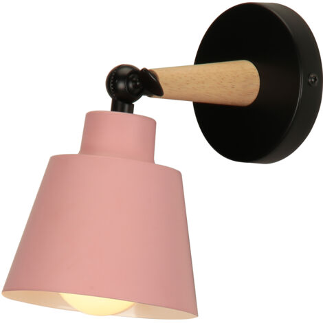 Applique Murale Moderne Lamp Murale Créative Minimaliste Luminaire Applique Murale Métal Bois E27 Rose Ø12CM - 1Pcs (1/5)