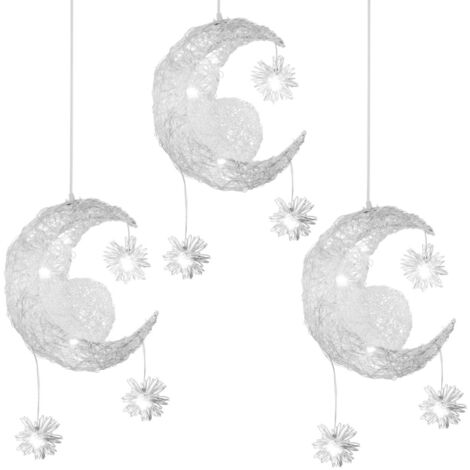 LED Suspension Luminaire Moderne Lustre Lune Étoiles Lumière Plafonnier avec 5 Ampoules Ø20CM Lumière Blanche Froide - 3Pcs