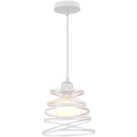 Wottes – Suspension lumineuse moderne à spirale en cascade Ø20cm – Métal blanc – Câble réglable 100cm – Ampoule E27 60W max – Tension 111V-240V (1/5)