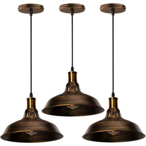 Lustre Suspension Industrielle Vintage Luminaire Plafonnier Abat-jour en Métal Lampe à Suspension Ajustable E27 Ø27CM Couleur Laiton - 3Pcs (1/5)