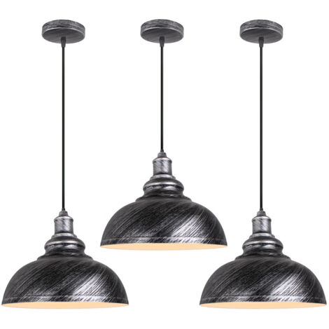 Lustre Suspension Industriel Rétro E27 Lampe Plafonnier Abat-jour Fer Suspension Luminaire Réglable Argenté Ø29CM - 3Pcs