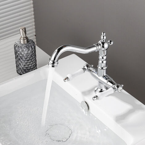 Robinet de Cuisine Mitigeur d'évier à Deux Poignées Chromé Pivotant à 360° Robinetterie de Lavabo dans Salle de Bain (1/5)