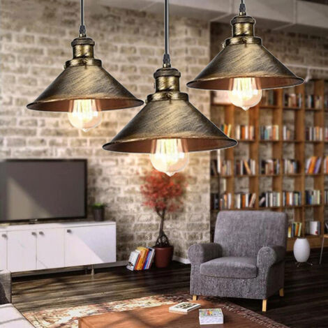Lustre Suspension Industriel Vintage E27 Luminaire Plafonnier Métal Lampe à Suspension Réglable Ø22CM Bronze - 3Pcs