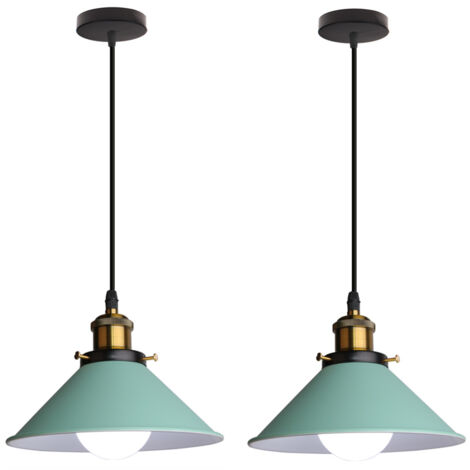 E27 Lustre Suspension Vintage Industriel Luminaire Plafonnier Intérieur Lampe à Suspension Réglable Ø22CM Vert - 2Pcs