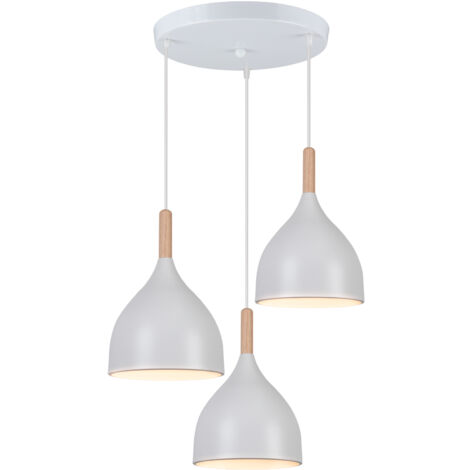 Suspension Luminaire de Salon Moderne Lustre en Bois Métal Lampe Plafonnier Intérieur Ø18CM pour Chambre Cuisine - Blanc (1/5)