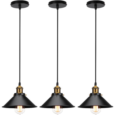 Lustre Suspension Industriel Vintage E27 Luminaire Plafonnier Métal Lampe à Suspension Réglable Ø22CM Noir - 3Pcs (1/5)