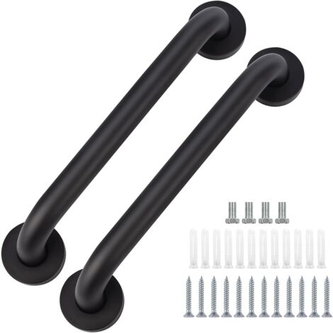 2Pcs Barre d'Appui Dans Salle de Bain 30CM Poignée de Sécurité Équilibre Poignée de Baignoire Noir Porte Serviette (1/5)