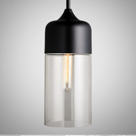 Suspension Luminaire Vintage Industriel Lustre Suspension Abat-jour en Verre Lustre Plafonnier Noir E27 Ø13CM - 1Pcs