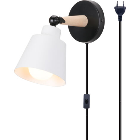 Applique Murale Rétro Industriel E27 Lampe Murale Avec Interrupteur Marche Et Prise Éclairage Murale en Métal Ø12CM Blanc - 1Pcs (1/5)
