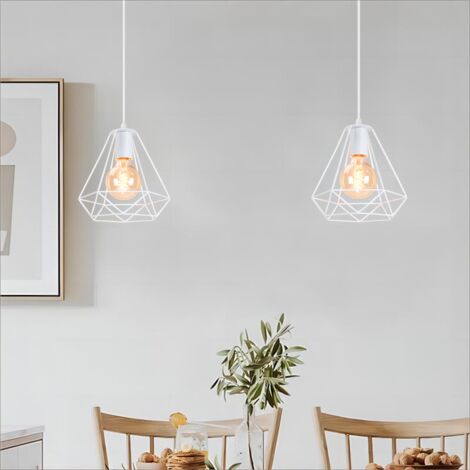 Suspension Luminaire Moderne Industrielle Lampe de Plafond Cage Géométrique Lustre Plafonnier Réglable Blanc Ø20CM - 2Pcs (1/5)
