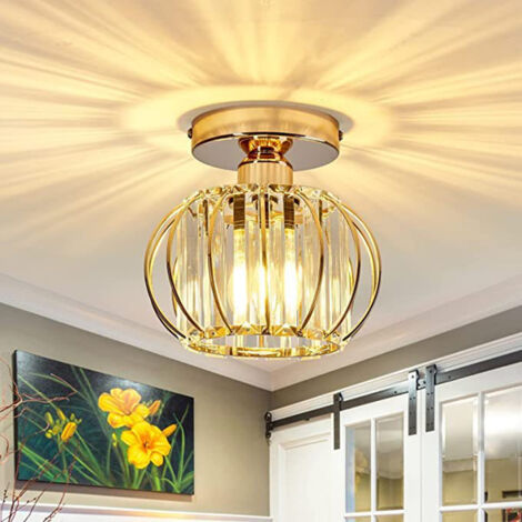 Plafonnier en Cristal Moderne Lampe de Plafond Rond en Métal Doré Ø18CM Convient pour Salon du Couloir - 1Pcs