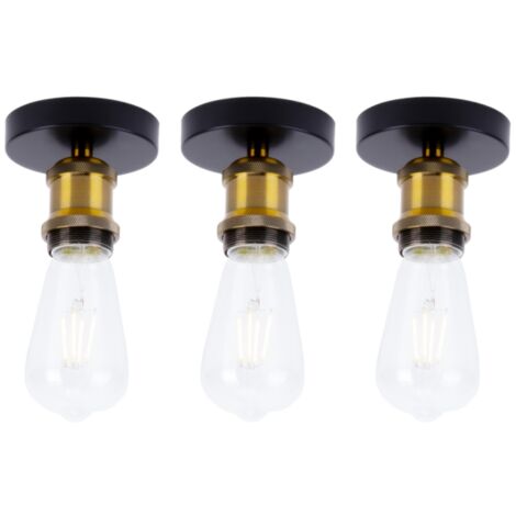 Suspension Luminaire Industriel Rétro Lustre Plafonnier en Métal Lampe à Suspension Laiton E27 Ø5CM - 3Pcs (1/4)