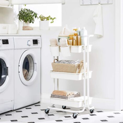 Basics Chariot de Rangement à 3 Niveaux Desserte sur Roulettes Étagère de Rangement Métal Chariots de Service Roulant Blanc (1/5)