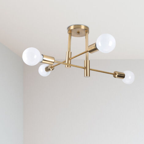 Plafonnier Industriel Vintage Luminaire de Plafond Lustre Sputnik Lampe de Plafond Intérieur E27 Doré - 4 Douilles