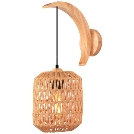 Applique Murale Rétro Lampe Murale Abat-Jour en Rotin Tissé Luminaire Murale Réglable Ø16CM - 1Pcs