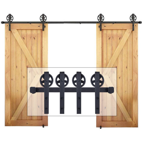 183CM/6FT Quincaillerie Kit de Rail pour Porte Double Coulissante Système Porte Coulissante Forme J Industriel (1/5)