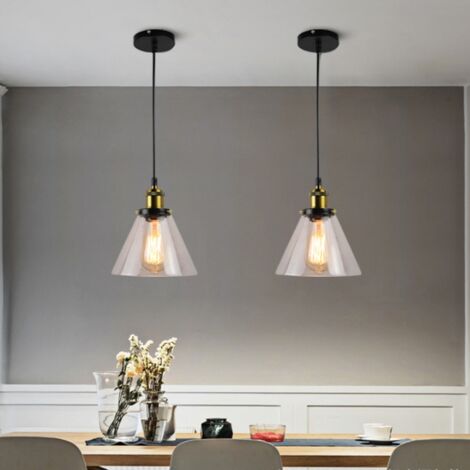 E27 Suspension Luminaire Industrielle Vintage Plafonniers Lustre Edison Lampe Suspensions Verre Métal Ø18,5CM - 2Pcs