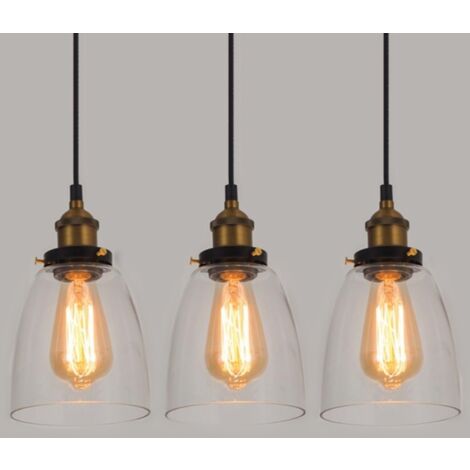 E27 Suspension Luminaire Industrielle Vintage Plafonniers Lustre Edison Lampe Suspensions Verre Métal Ø14CM - 3Pcs (1/4)
