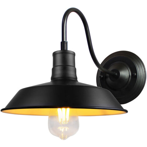 Applique Murale Industriel Vintage Lamp Murale Abat-jour Métal Luminaire Murale Intérieur E27 Ø26CM Noir + Blanc - 1Pcs