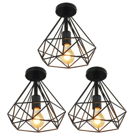 Suspension Luminaire Industrielle E27 15cm - Lustre Vintage Métal Cage Noir - Abat-jour Cuisine Salon