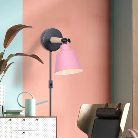 Applique Murale Rétro Industriel E27 Lampe Murale Avec Interrupteur Marche Et Prise Éclairage Murale en Métal Ø12CM Rose (1/5)