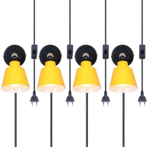 Lot de 4 Applique Murale Rétro Industriel E27 Lampe Murale Avec Interrupteur Marche Et Prise Éclairage Murale en Métal Ø12CM Jaune (1/5)