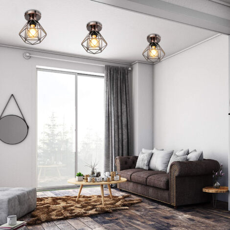 DLGLOLIN Suspension Vintage 30CM Abat-jour Forme de Diamant avec Découpé Lustre en Bois Métal