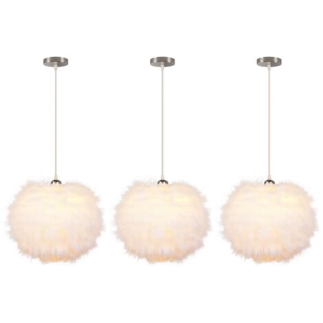 Lot de 3 Lustre Suspension Moderne Suspension Luminaire Abat-Jour en Plumes Plafonnier Lustre Blanc Lampe Suspendue Ronde Ø30cm (1/5)