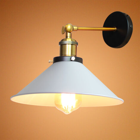 Applique Murale Vintage Industrielle E27 Lampe de Plafond en Métal Plafonnier en Forme Chapeau Réglable pour Salon Couloir Bar 22cm Blanc (1/4)
