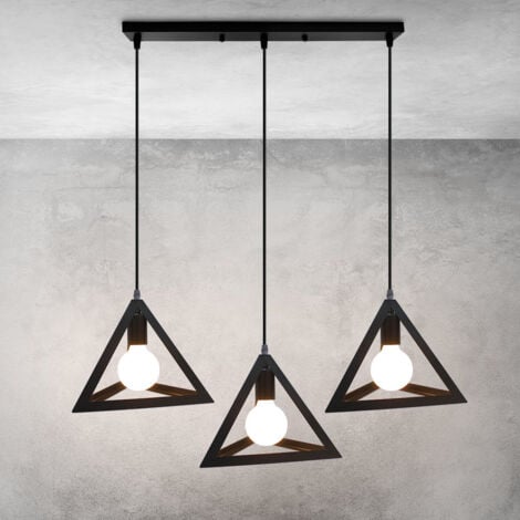 Lustre Suspension Moderne Triangle Lustre Abat-jour 3 Lumières E27 Lampe de Suspension pour Chambre Salon Bar Noir