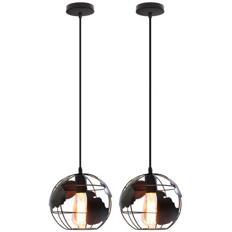 Lustre Suspension Moderne Suspensions Luminaires E27 Abat-jour Globe pour Salle à Manger Chambre Couloir Noir Ø20CM - 1Pcs