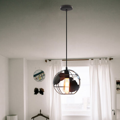 Lustre Suspension Moderne Suspensions Luminaires E27 Abat-jour Globe pour Salle à Manger Chambre Couloir Noir Ø20CM - 1Pcs
