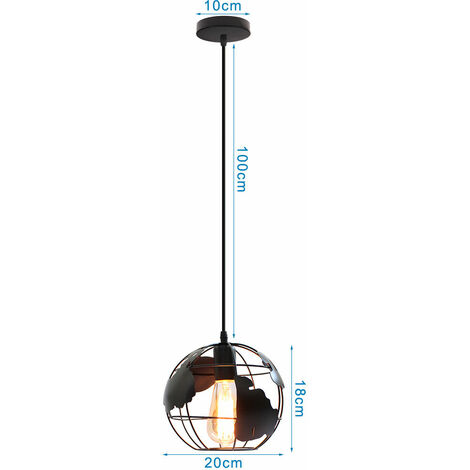 Lustre Suspension Moderne Suspensions Luminaires E27 Abat-jour Globe pour Salle à Manger Chambre Couloir Noir Ø20CM - 1Pcs