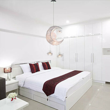 LED Suspension Luminaire Moderne Lustre Lune Étoiles Lumière Plafonnier avec 5 Ampoules Ø32CM Lumière Blanche Chaude - 1Pcs
