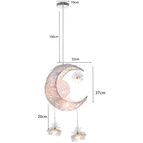 LED Suspension Luminaire Moderne Lustre Lune Étoiles Lumière Plafonnier avec 5 Ampoules Ø32CM Lumière Blanche Chaude - 1Pcs