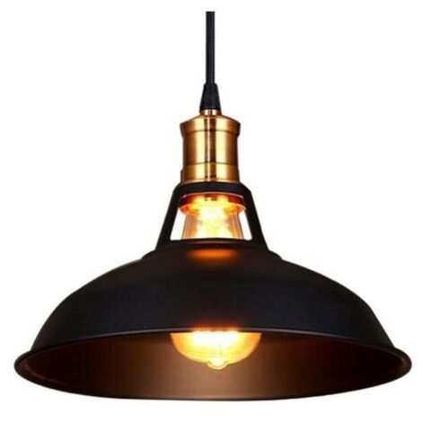 Lustre Suspension Industrielle Vintage Luminaire Plafonnier Abat-jour en Métal Lampe à Suspension Ajustable E27 Ø27CM Noir - 1Pcs