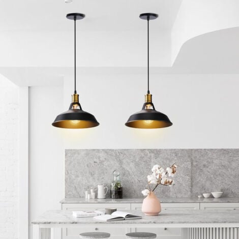 Lustre Suspension Industrielle Vintage Luminaire Plafonnier Abat-jour en Métal Lampe à Suspension Ajustable E27 Ø27CM Noir - 3Pcs