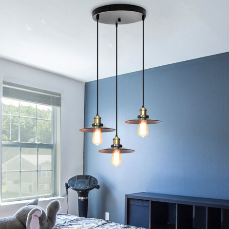 Lustre Suspension Industrielle Vintage Lampe à Suspension Edison E27 Ø22CM 3 Luminaires pour Chambre Cuisine Bar - Noir