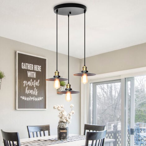 Lustre Suspension Industrielle Vintage Lampe à Suspension Edison E27 Ø22CM 3 Luminaires pour Chambre Cuisine Bar - Noir