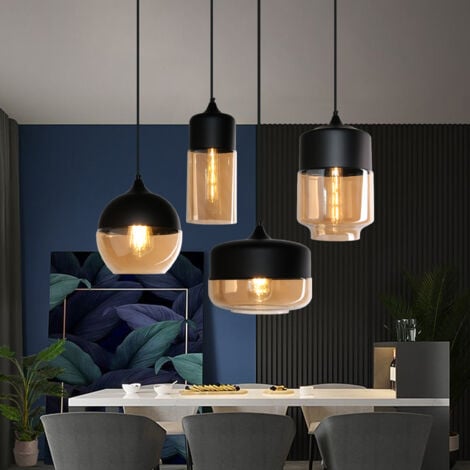 4 Pcs Suspension Sphère Verre Style Vintage Lustre Suspension Abat-jour Verre avec Douille E27 Ampoules non Inclus Plafonnier pour Chambre Salon Couloir