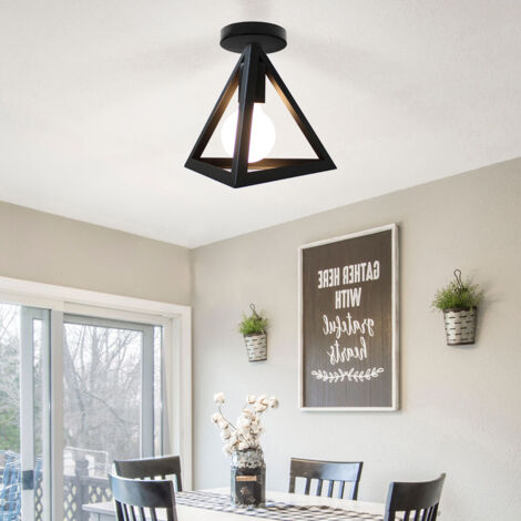 Plafonnier Moderne en Métal Lustre Suspension Géométrie Luminaire Éclairage Abat-jour pour Salon Chambre Café Bar Noir - 1Pcs