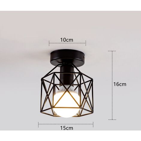 Lot de 3 Plafonnier Rétro Cage Lampe de Plafond Hexagone en Métal Suspension Industrielle pour Salon Chambre Café Bar Noir