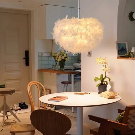 Lustre Suspension Moderne Suspension Luminaire Abat-Jour en Plume Lustre Blanch Ø45CM E27 pour Salon Chambre Bureau - 1Pcs