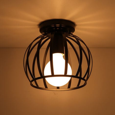 Plafonnier Industrielle E27 Lampe de Plafond en Métal Cage Éclairage pour Salon Chambre Bar Noir
