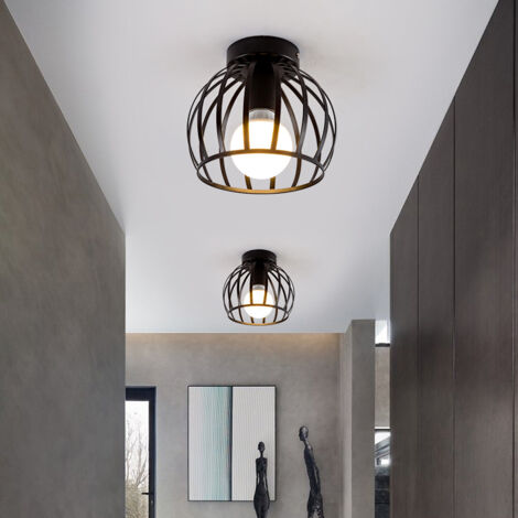 Plafonnier Industrielle E27 Lampe de Plafond en Métal Cage Éclairage pour Salon Chambre Bar Noir